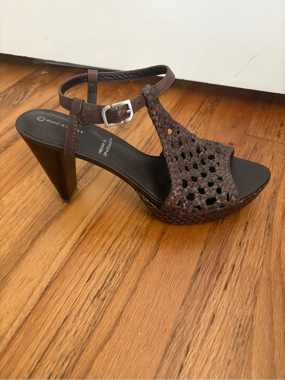 Rockport Leather Adiprene by Adidas Cushion Woven Brown Open Toe Heels 9.5
